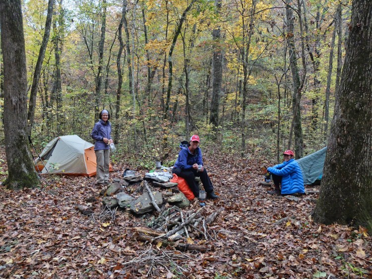 Pam, Mary and Jan at Jack Creek camp site, the Ozark Highlands Trail